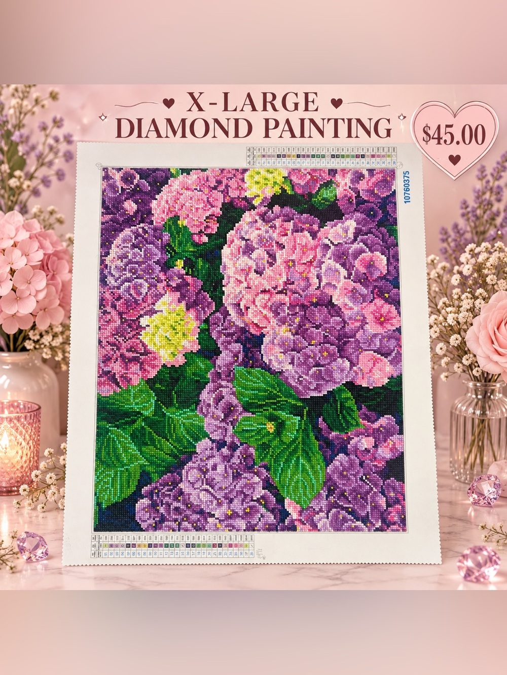 X-Large Diamond Painting Hydrangea Floral Mosaic - Pink & Purple
